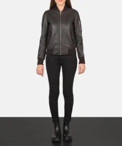 Women’s Brown Leather Bomber Jacket