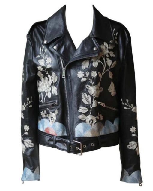 Gucci Floral-Embroidered Leather Biker Jacket