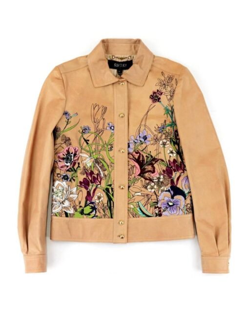 Gucci Flower Embroidered Leather Jacket