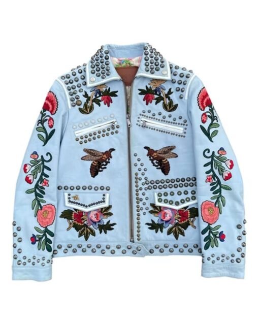 Gucci Floral Embroidered Leather Jacket