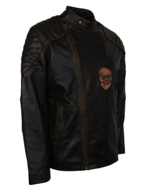 Men’s Black Skull Embossed Ride Biker Jacket