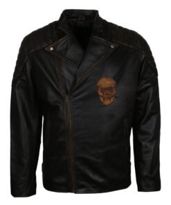 Men’s Black Skull Embossed Ride Biker Jacket