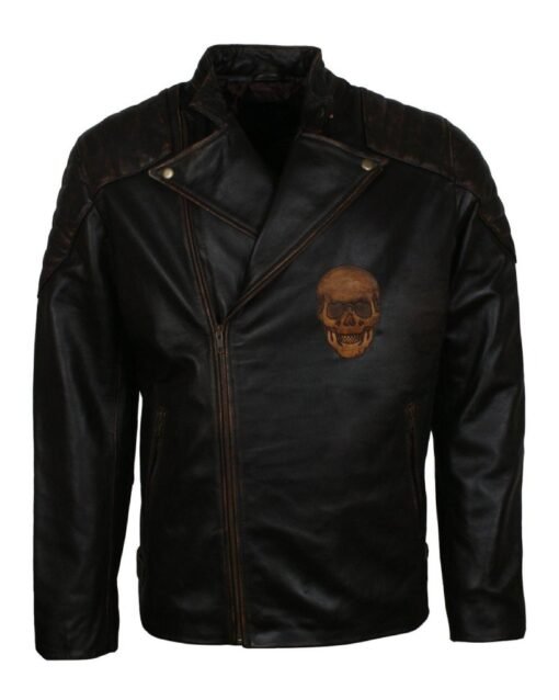 Men’s Black Skull Embossed Ride Biker Jacket