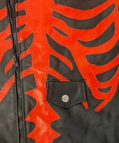 Skeleton Bones Red On Black Classic Style Leather Jacket