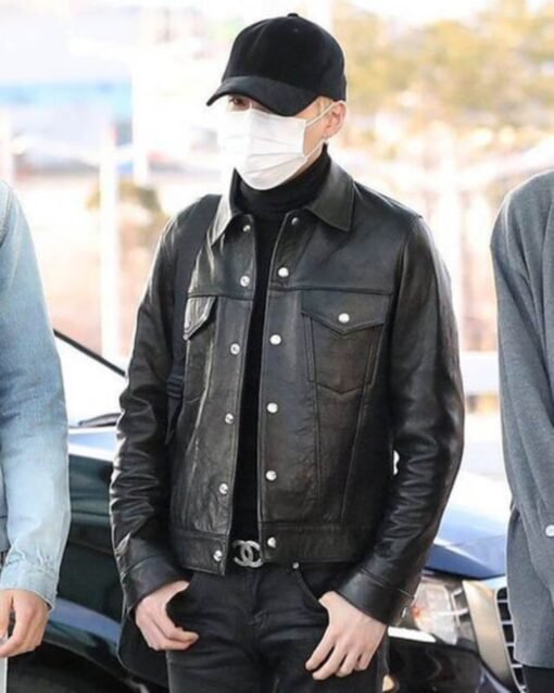 BTS Airport Fashion Suga Trucker Leather Jacket