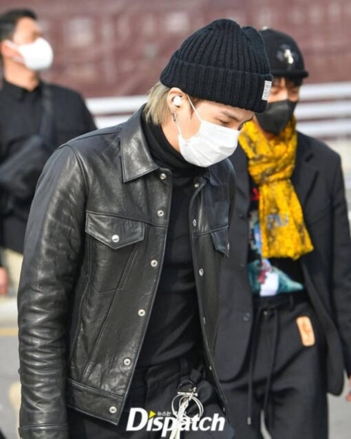 BTS Airport Fashion Suga Trucker Leather Jacket