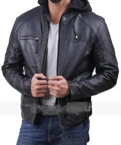 Dwaine Black Classic Mens Hooded Leather Jacket