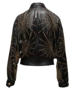 Black & Gold Istante By Versace Leather Studded Jacket