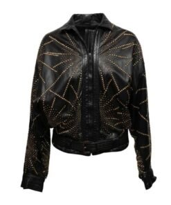 Black & Gold Istante By Versace Leather Studded Jacket