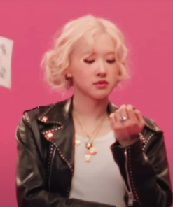 Black Pink Rose APT Song 2024 Black Leather Jacket