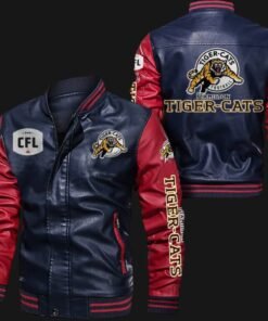 Blue Red Hamilton Tiger-cats Leather Bomber Jacket