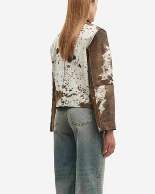 Cowhide Fur Brown And White Leather Jacket