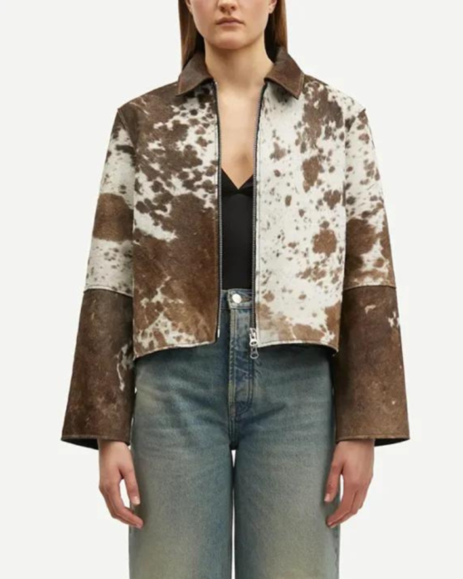 Cowhide Fur Brown And White Leather Jacket