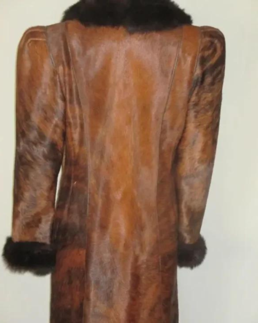 Cowhide Unique Brown Leather Fur Coat