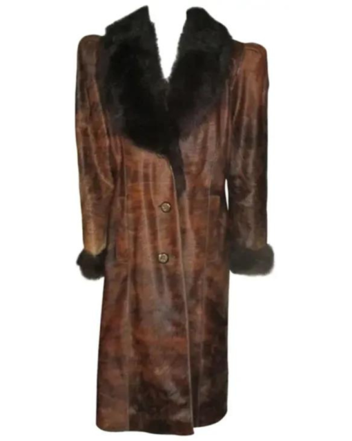 Cowhide Unique Brown Leather Fur Coat