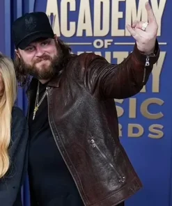 Nate Smith ACM Awards 2024 Brown Leather Jacket