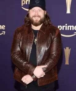 Nate Smith ACM Awards 2024 Brown Leather Jacket