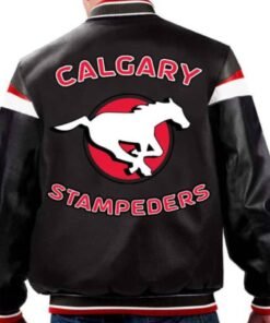 Cfl Calgary Stampeders Black Leather Varsity Jacket