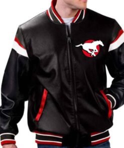 Cfl Calgary Stampeders Black Leather Varsity Jacket