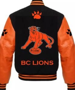 Cfl Team Bc Lions Black And Orange Varsity Jacket