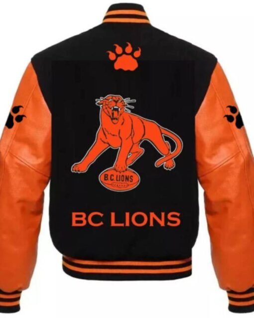 Cfl Team Bc Lions Black And Orange Varsity Jacket