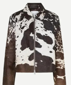 Cowhide Classic Brown And White Leather Jacket