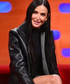 Demi Moore The Substance 2024 Black Leather Jacket