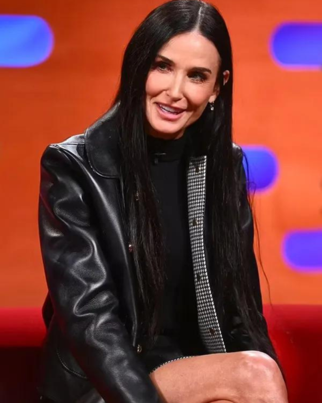 Demi Moore The Substance 2024 Black Leather Jacket