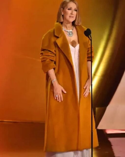 Grammy Awards Celine Dion Brown Coat