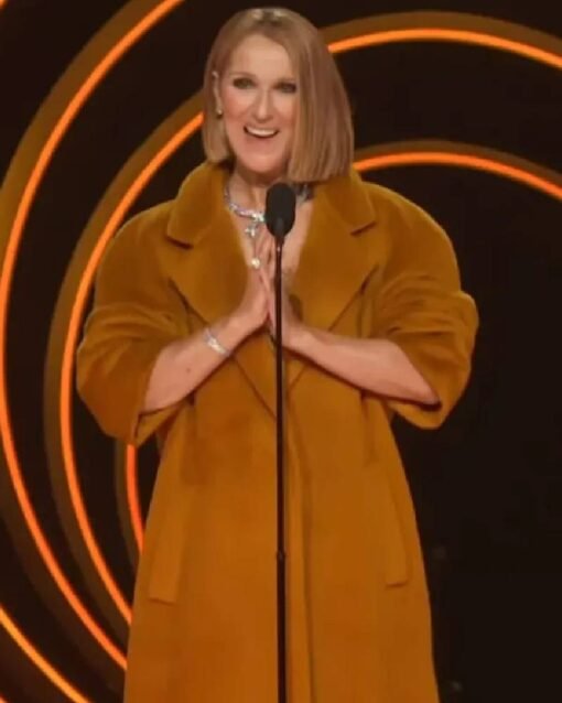 Grammy Awards Celine Dion Brown Coat