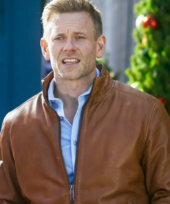 Christmas Less Traveled 2024 Eric Johnson Brown Leather Jacket