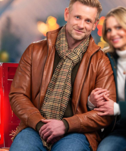 Christmas Less Traveled 2024 Eric Johnson Brown Leather Jacket