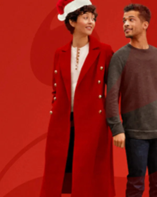 The 5-year Christmas Party Katie Findlay Red Wool Trench Coat