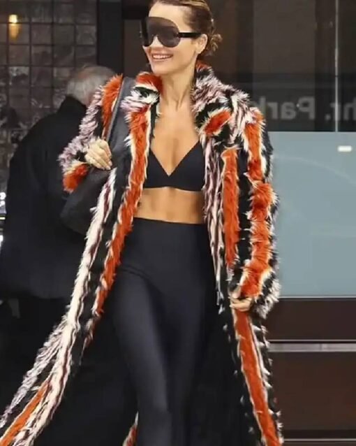 Met Gala 2024 Rita Ora Fur Stripes Orange Coat