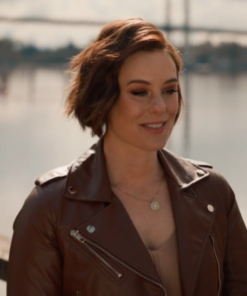 Falling Together 2024 Ashley Williams Brown Leather Jacket