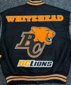 CFL Bc Lions White Head Football Team Black Varsity Jacket