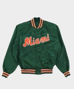 Vintage 90s Green Miami Hurricanes Satin Bomber Jacket