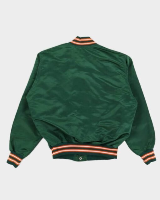 Vintage 90s Green Miami Hurricanes Satin Bomber Jacket