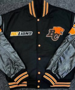 CFL Bc Lions White Head Football Team Black Varsity Jacket