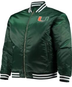 Miami Hurricanes Green Full Zip Satin Jacket