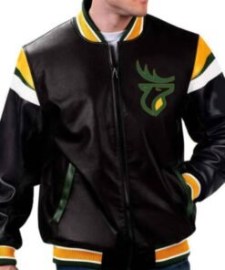 CFL Edmonton Elks Black Leather Varsity Jacket