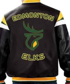CFL Edmonton Elks Black Leather Varsity Jacket