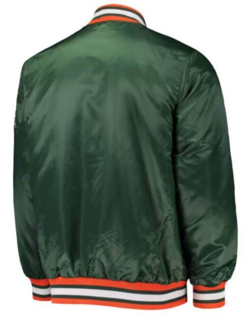 Green Miami Hurricanes O Line Full Button Satin Jacket