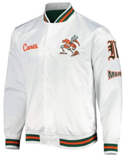 White Miami Hurricanes City Collection Satin Full Snap Jacket