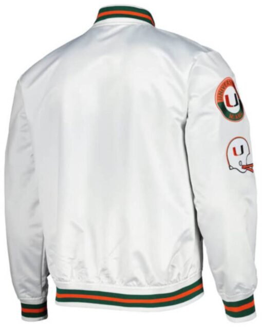 White Miami Hurricanes City Collection Satin Full Snap Jacket