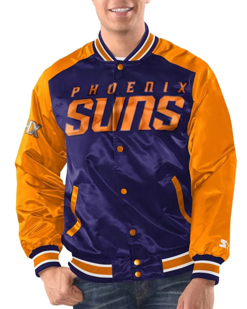 Purple/orange Phoenix Suns Renegade Varsity Satin Jacket