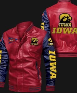 Red Blue Iowa Hawkeyes Leather Bomber Jacket