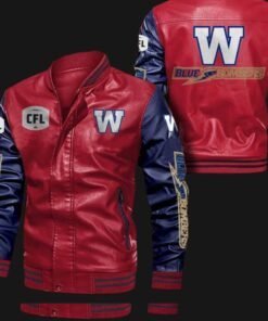 Red Navy Winnipeg Blue Bombers Leather Bomber Jacket