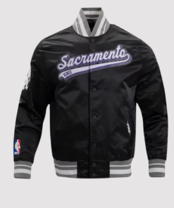 Sacramento Kings Script Tail Black Varsity Jacket