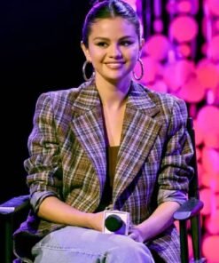 Selena Gomez Button Plaid Blazer
